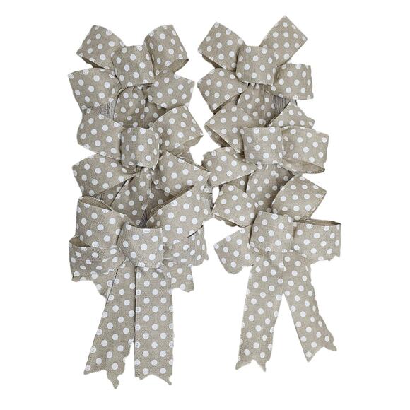Christmas Tree Bows, Set of 6 Beige Polka Dot Bows, Holiday Bows, Christmas Bows - Picture 1 of 8